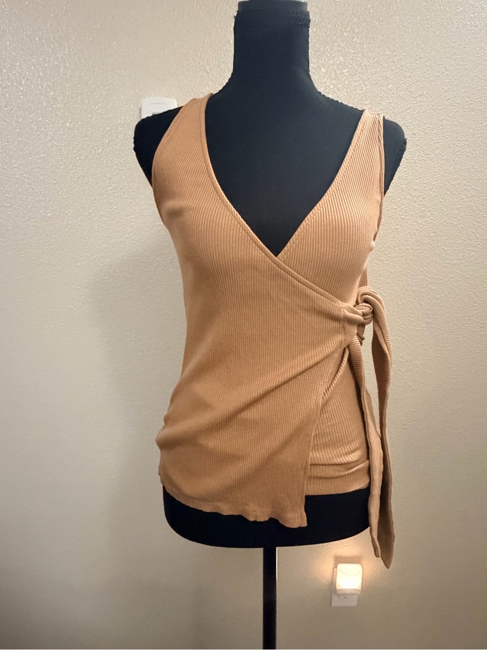 Express Ribbed Wrap Tank Top in Tan